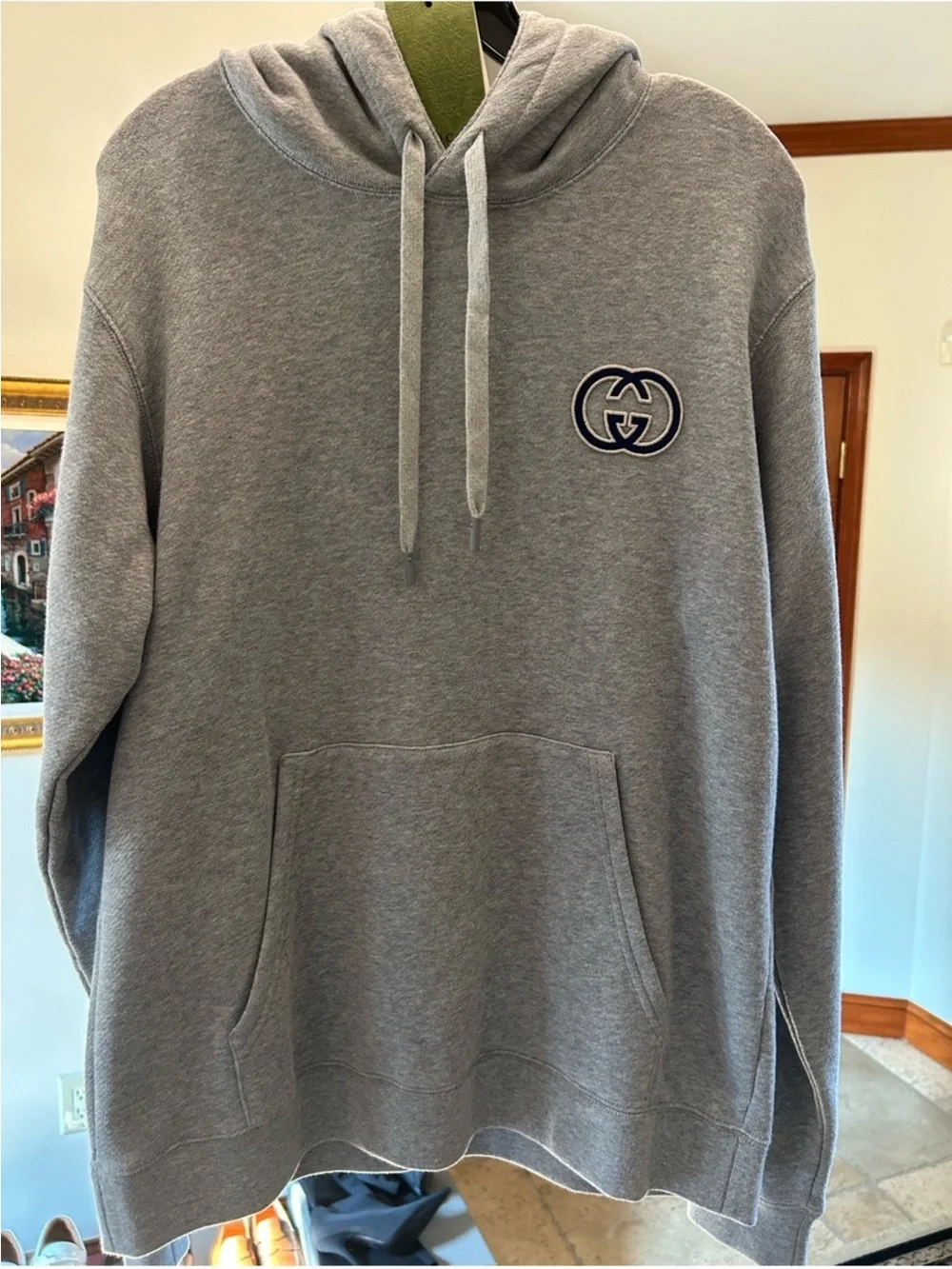 Men’s Gucci embroidered interlocking G jersey, cotton hoodie size medium NWT